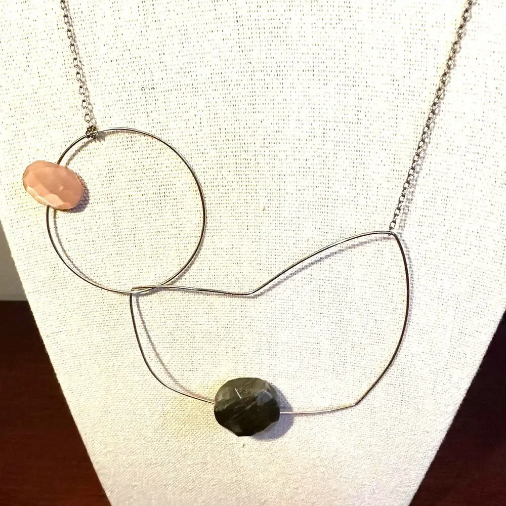 Abstract Faceted Bead Shapes Chain Necklace Goldtone Vermeil Marked 925